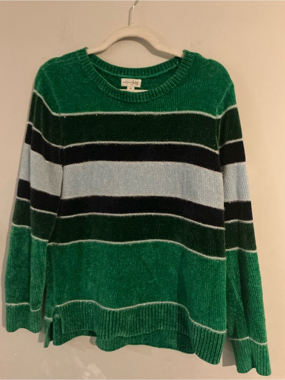 Maison Jules Green, Dark Blue & Light Blue Striped Chenille Crewneck Sweater